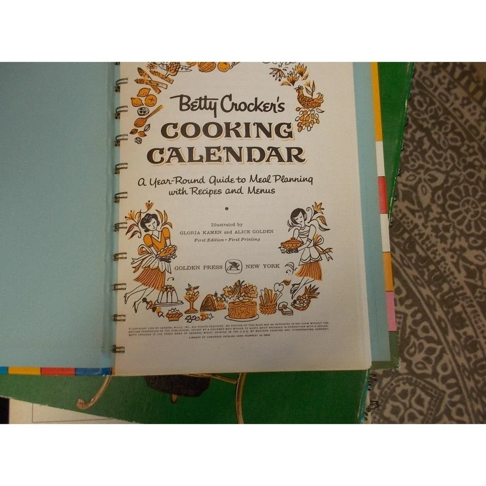 Vintage 1962 Betty Crocker Cooking Calendar First Edition 1st Printing Cookbook